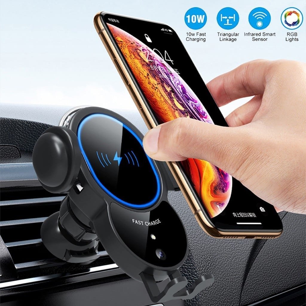 10W Wireless Triangle Mount Automatic Clamping Car Fast Charger - AutorDeIdeas