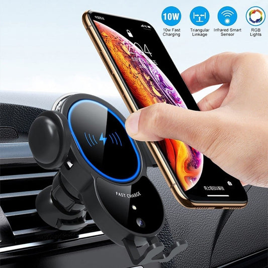 10W Wireless Triangle Mount Automatic Clamping Car Fast Charger - AutorDeIdeas